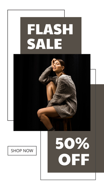 Modèle de visuel Young Woman in Stylish Sweater At Half Price - Instagram Story