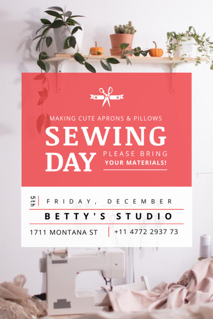Sewing day Event Announcement with Fabrics Flyer 4x6in Design Template