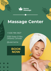 Spa and Massage Services Advertisement with Woman Using Jade Roller
