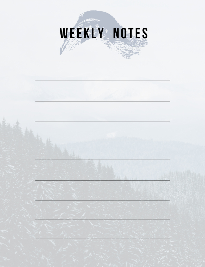 Ontwerpsjabloon van Notepad 107x139mm van Weekly Schedule Planner On Foggy Mountain Forest Silhouette