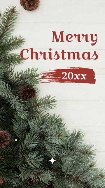 Jolly Christmas Holiday Greeting And Fir Tree With Pine Cones Instagram Story Design Template
