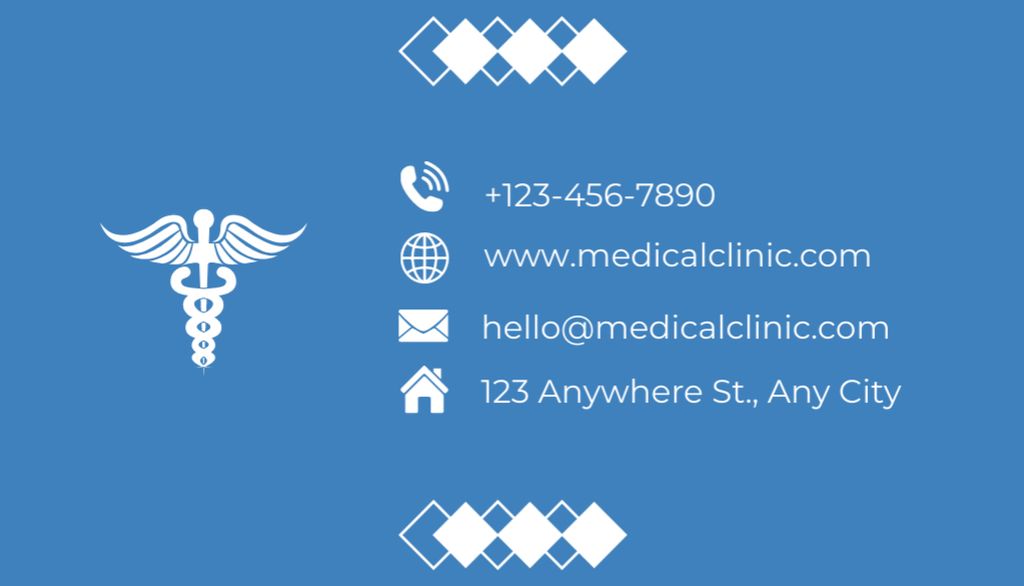 Emblem of Healthcare Clinic on Blue Layout Business Card US Modelo de Design