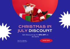 Christmas Discount in July with Merry Santa Claus in Blue