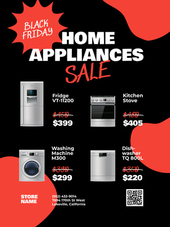 Home Appliances Sale on Black Friday Poster US Design Template