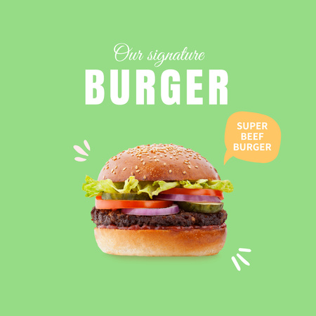 Ontwerpsjabloon van Instagram van Hartige Beef Burger Promotie In Groen