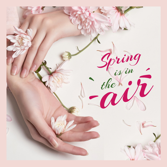 Female hands with spring flowers Instagram ADデザインテンプレート