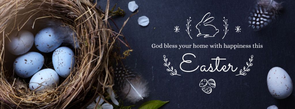 Plantilla de diseño de Happy Easter Day with bird's Nest Facebook cover 
