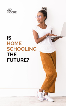 Реклама домашнего образования с учителем, держащим ноутбук Book Cover – шаблон для дизайна