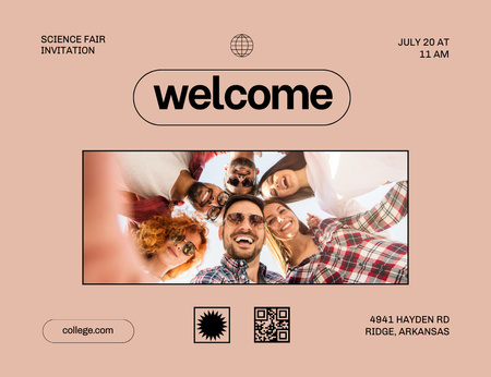 Welcome To Science Fair At College Invitation 13.9x10.7cm Horizontal Design Template
