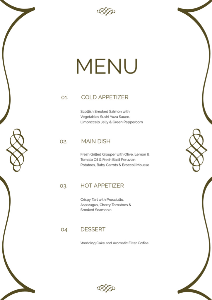 Wedding Food List Ornated with Classic Elements Menu Modelo de Design