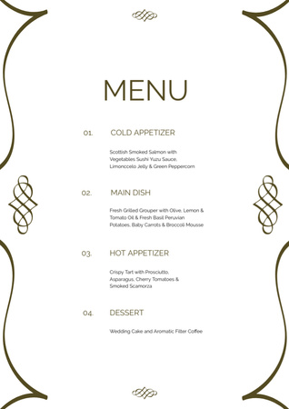 Wedding Food List Ornated with Classic Elements Menu Tasarım Şablonu