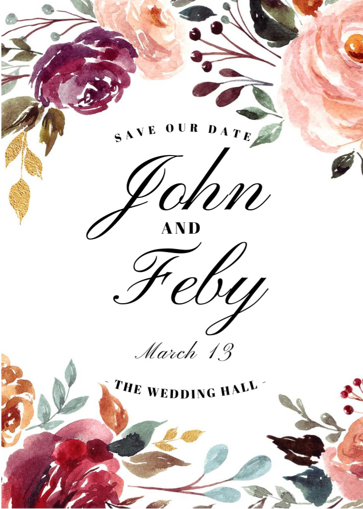 Save the Date of Wedding in Floral Hall Invitation Design Template
