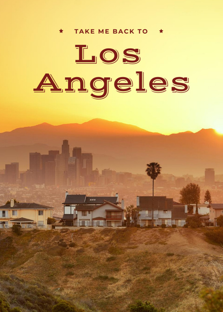 Designvorlage Los Angeles Beautiful City View At Sunset für Postcard 5x7in Vertical