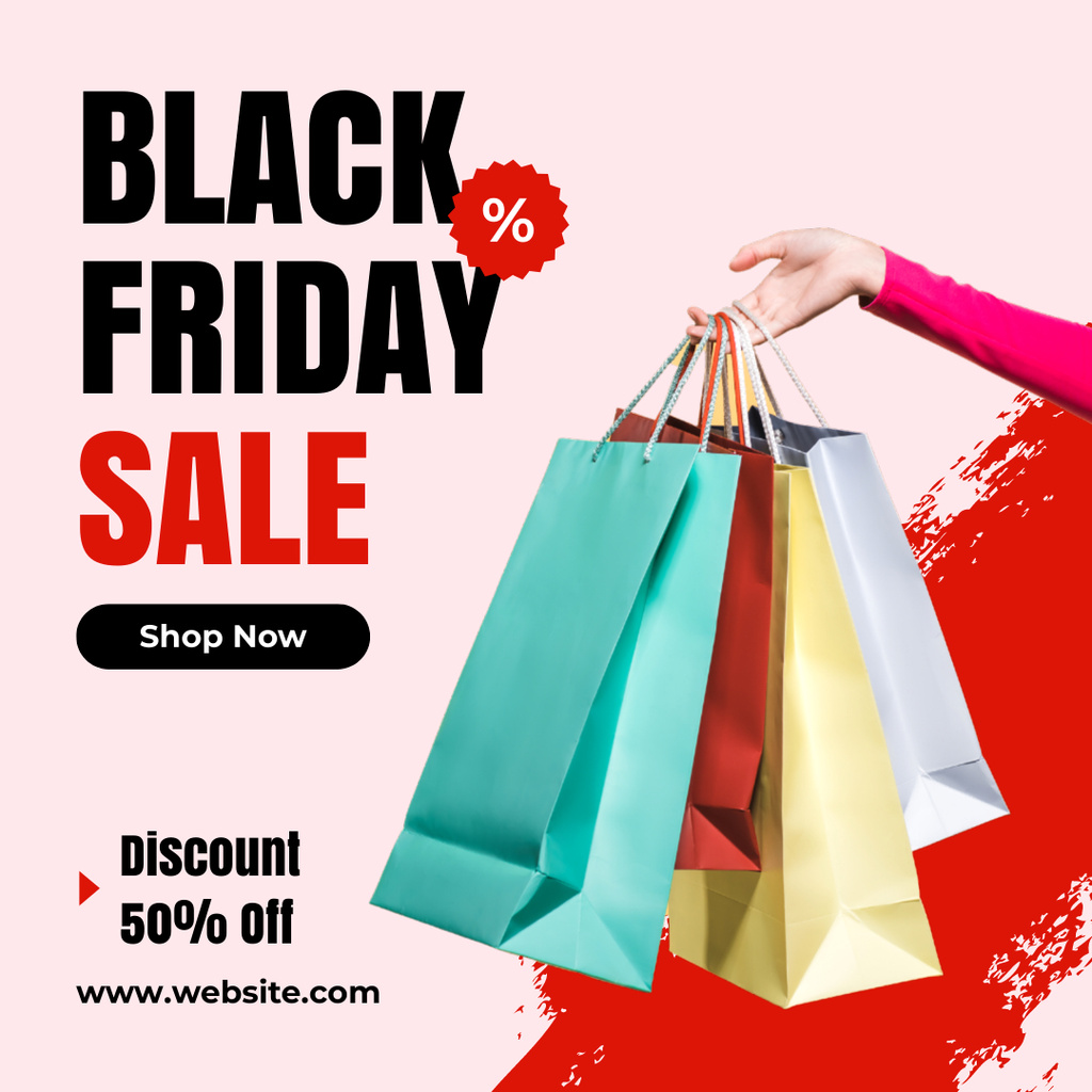 Sale on Black Friday with Shopping Bags in Hand Instagram Design Template