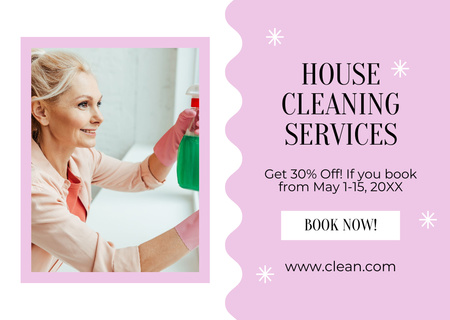 Cleaning Service Offer with Woman Washing the Window Flyer A6 Horizontal Design Template