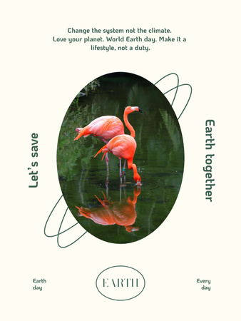 Plantilla de diseño de planeta conciencia del cuidado con los flamencos Poster US 