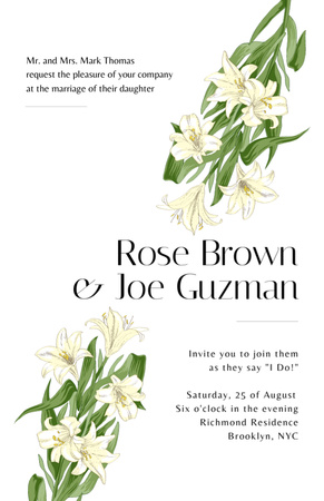 Wedding Celebration Announcement with Flowers Invitation 5.5x8.5in Design Template