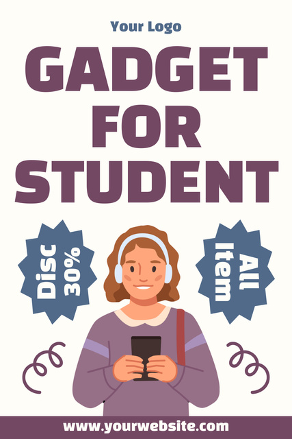 Offer Discounts on Modern Gadgets for Students Pinterest Design Template