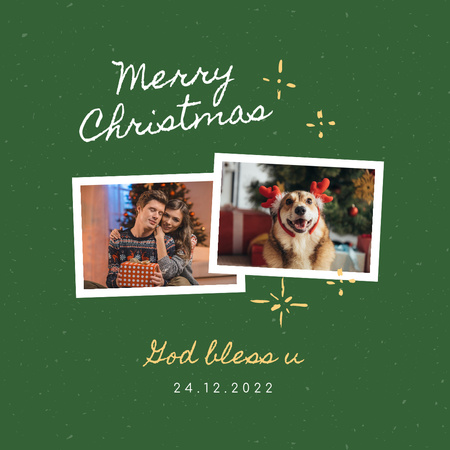 Couple celebrating Christmas with Cute Dog Instagram Πρότυπο σχεδίασης