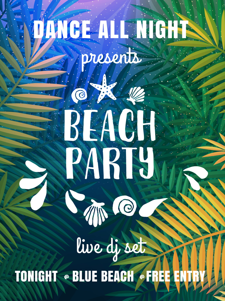Dance party invitation with Palm leaves Poster US Design Template
