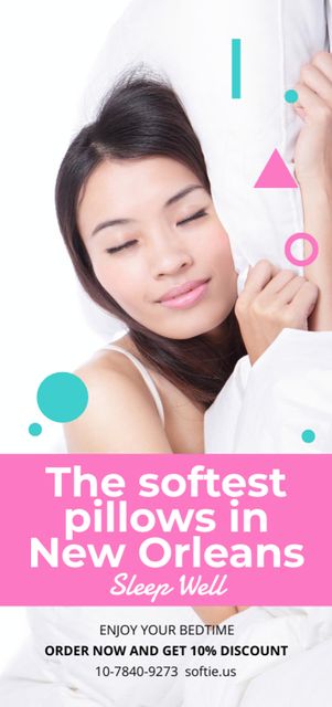 Plantilla de diseño de Pillows Ad with Woman sleeping in Bed Flyer DIN Large 