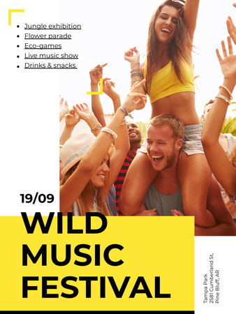 Wild Music Festival Announcement with People Enjoying Concert Poster USデザインテンプレート