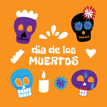 Dia de los Muertos Holiday with Skulls Animated Post Design Template