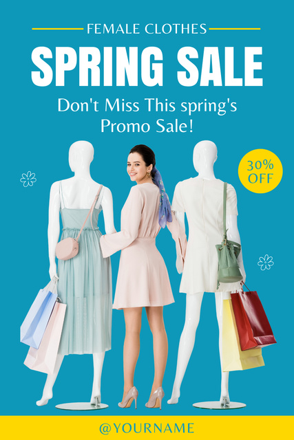 Designvorlage Big Spring Sale with Woman and Mannequins für Pinterest
