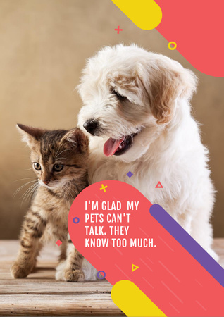 Phrase about Pets with Cute Dog and Cat Flyer A4 Design Template