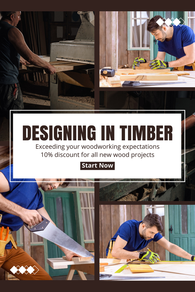 Ontwerpsjabloon van Pinterest van Designing in Timber Services Ad