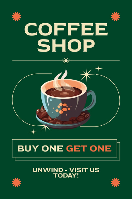 Ontwerpsjabloon van Pinterest van Coffee Shop Offering Promo For Hot Coffee