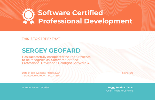 Award for Achievements in Software Development Certificate 5.5x8.5in Šablona návrhu
