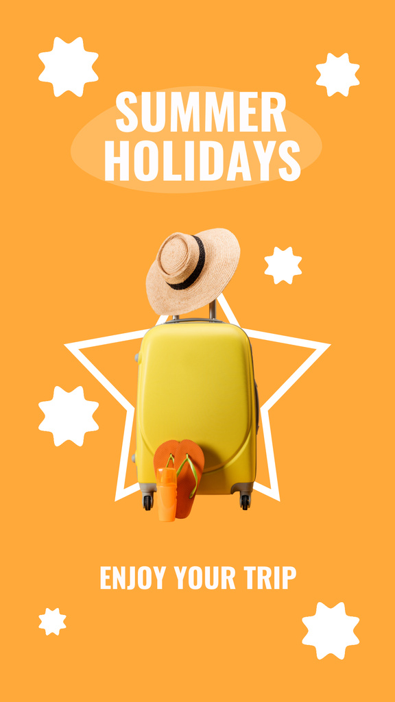 Summer Inspiration with Suitcase and Straw Hat Instagram Story Design Template