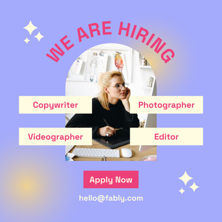 Vacancy Ad with Girl at Computer Instagram Design Template