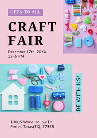Craft Fair Announcement with Needlework Tools Flyer A7 Design Template