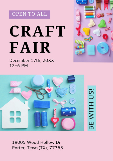 Craft Fair Announcement with Needlework Tools Flyer A7 tervezősablon