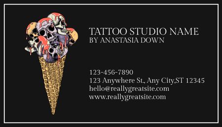 Designvorlage Creative Tattoo Studio Serviceangebot in Schwarz für Business Card US