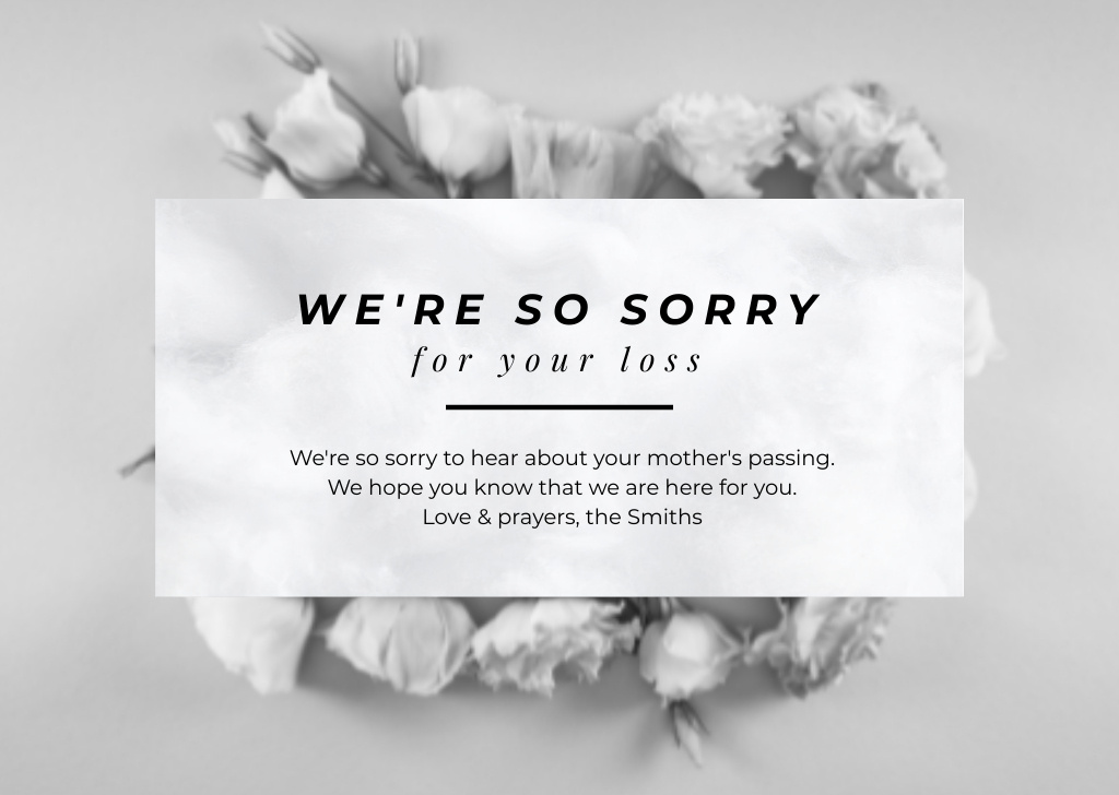 Template di design We are Sorry with Black and White Flowers Card