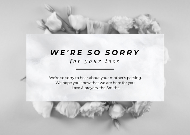 We are Sorry with Black and White Flowers Card Modelo de Design