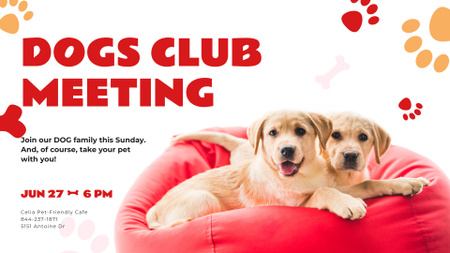 Plantilla de diseño de Promoción del Club de perros con lindos cachorros FB event cover 