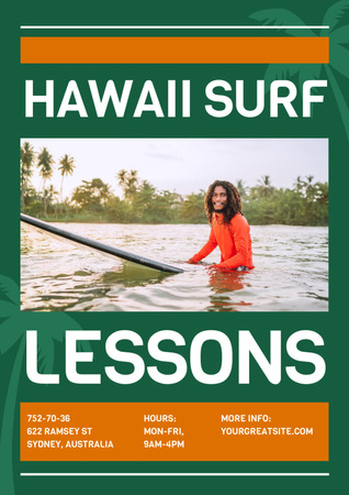 Surfing Lessons Ad Poster A3 – шаблон для дизайну