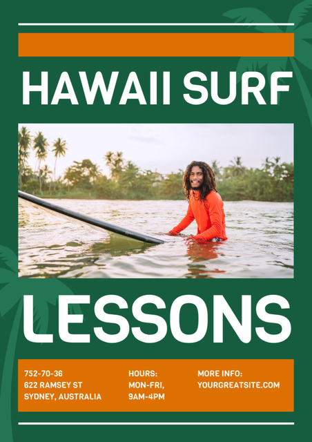 Surfing Lessons Ad with Black Man Poster A3デザインテンプレート