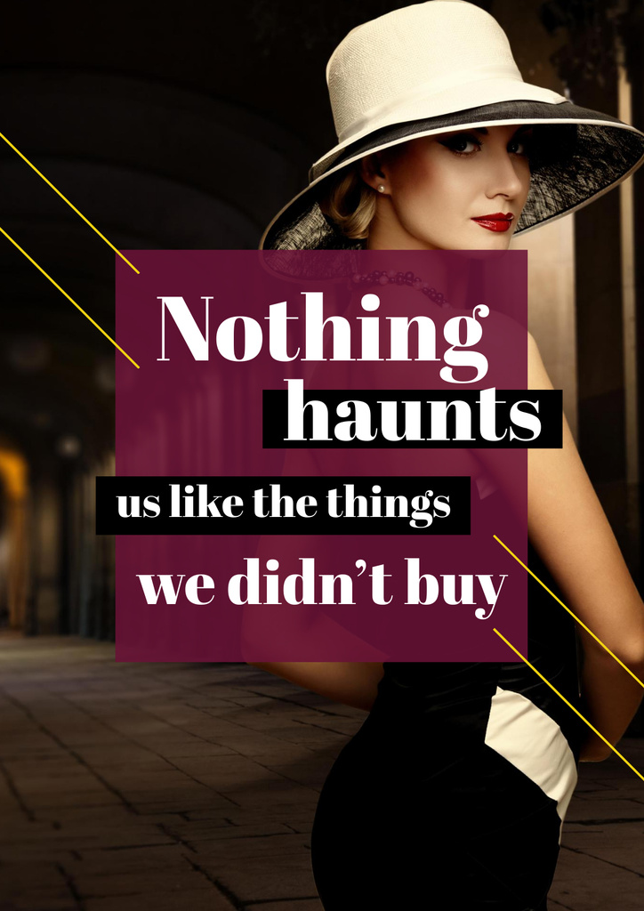 Quote about Shopping with Stylish Woman in Hat Poster Modelo de Design