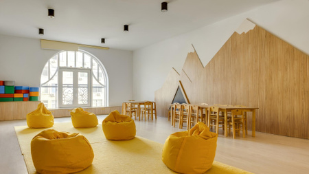 Cute Nursery Interior with soft yellow armchairs Zoom Background – шаблон для дизайну
