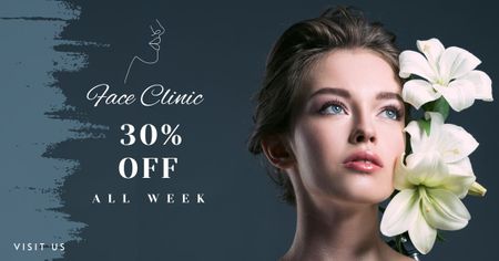 Face Beauty Clinic Ad with Beautiful Lady and Lilies Facebook AD Design Template