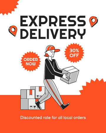 Акция на услуги экспресс-доставки на Orange Instagram Post Vertical – шаблон для дизайна