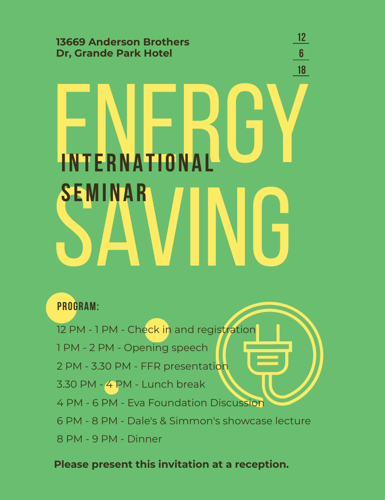 Socket Logo For Energy Saving Seminar Invitation 13.9x10.7cm Šablona návrhu