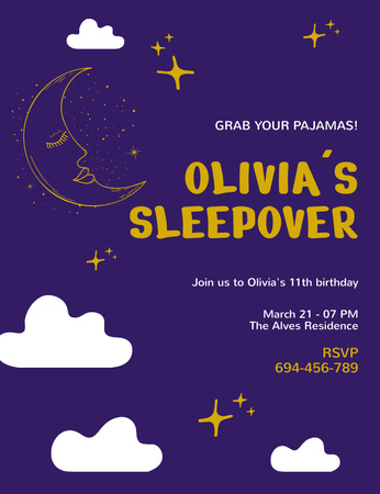 Olivia's Sleepover Party  Invitation 13.9x10.7cm Šablona návrhu