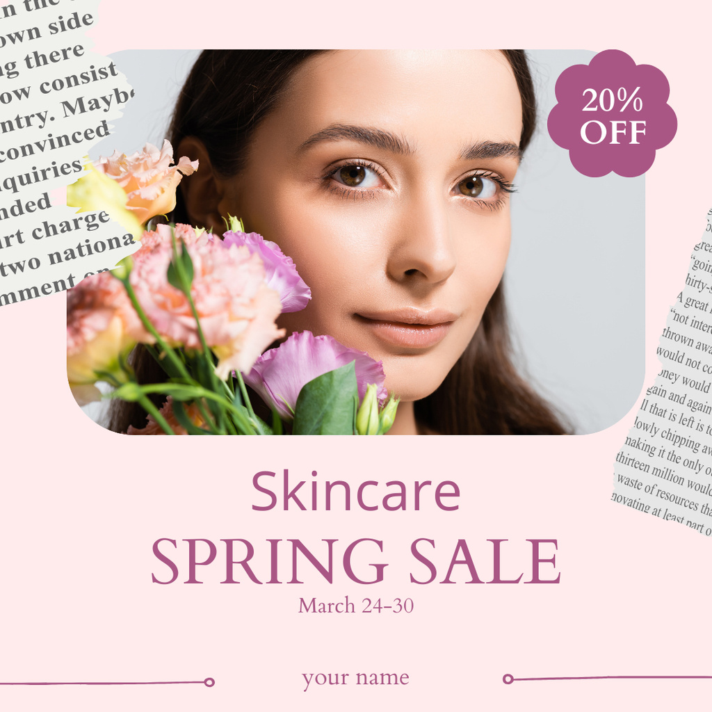Spring Sale Set of Care Cosmetics in Pink Instagram AD Design Template