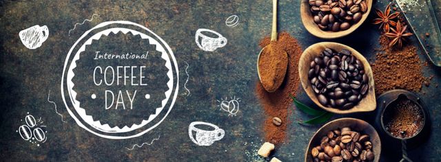 Coffee Day with beans and spices Facebook cover – шаблон для дизайну
